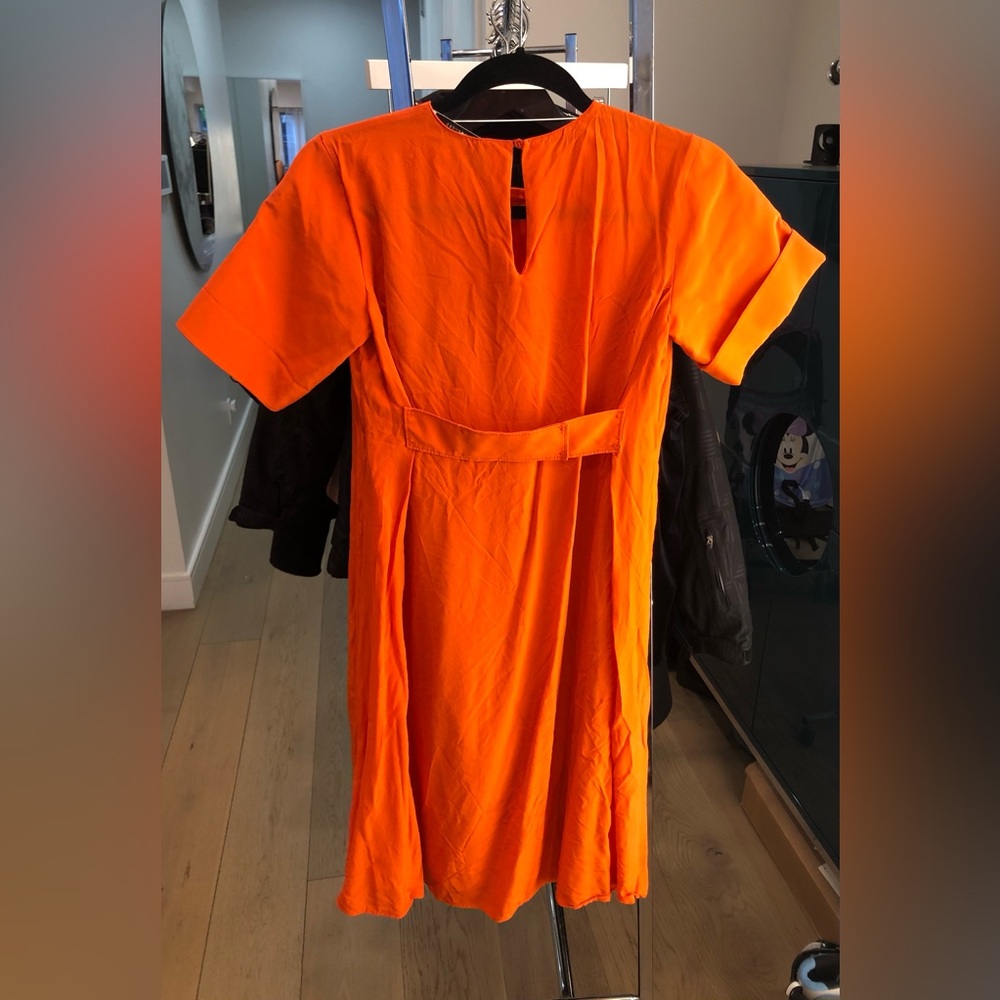 DOROTHEE SCHUMACHER Women’s Midi Silk Orange Dress With Waist Straps (XS, US 2) - Picture 4 of 12